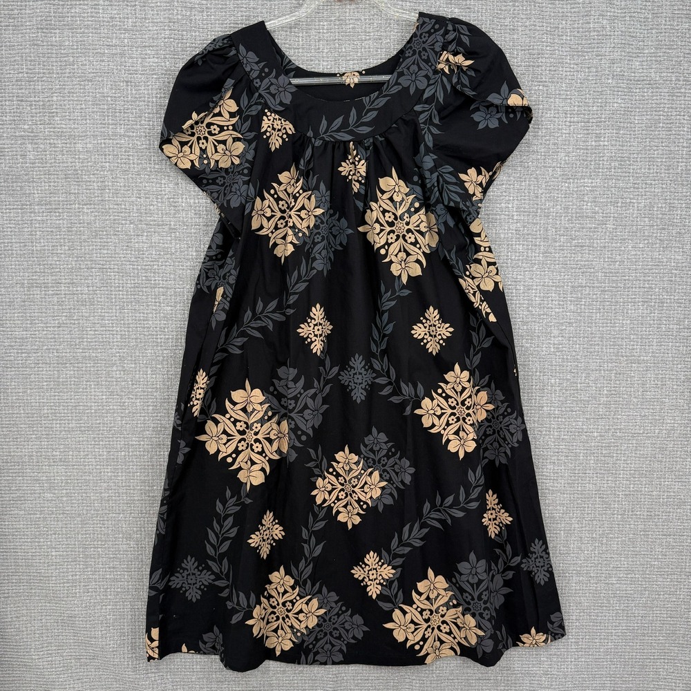 Vintage Bishop St Apparel Muu Muu Dress Small Black Floral Cotton Blend Boho
